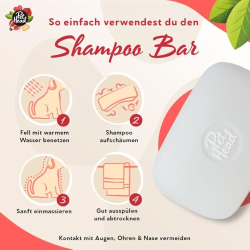 Pet Head Granatapfel-Hundeshampoo-Seife | Reinigung, Feuchtigkeit & Nährstoffe mit Kokosnussöl für weiches Glänzendes Fell | Tiergerecht | Natürliche Zutaten | Vegan | Ohne Parabene und Sulfate | 85g