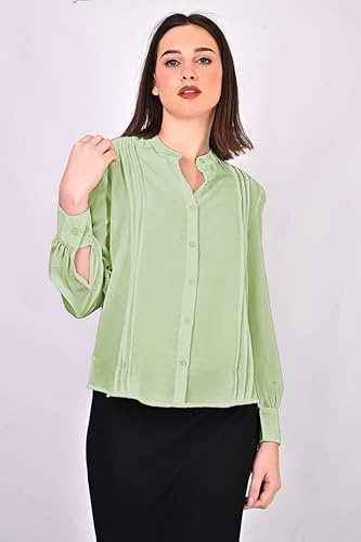 Image of Women's Regular Fit Solid Pleated Cotton Blend Shirts