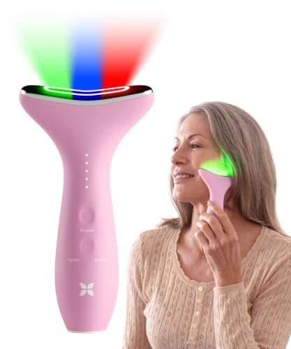 REVO Genie Facial Massager for Face and Neck, LED Beauty Device with Heat and Vibration, Depuffing Sculpting Tool with Red Blue Green Light Modes for Skincare Routine