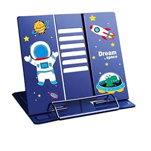 Citmage(シトマージュ) デスクブックスタンド ドキュメントホルダー 高耐久 金属製読書スタンド ブックマガジンメニュー付き iPad 楽譜 スピーチドラフト 6つのポジションで調節可能、ブルーコンパクト宇宙飛行士