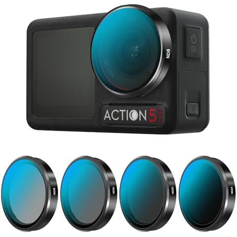REYGEAK ND Filter Set for DJI Osmo Action 5 Pro/4/3, 4 Pack ND8 ND16 ND32 ND64 Multicoated HD Optical Glass,Neutral Density Polarizing Lens Filters for DJI Action Filter Accessories Cover