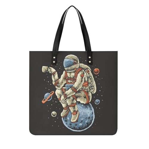 Tote bag femmes spacieux Planète Cosmonaute grand sac shopping épaule 39x39cm
