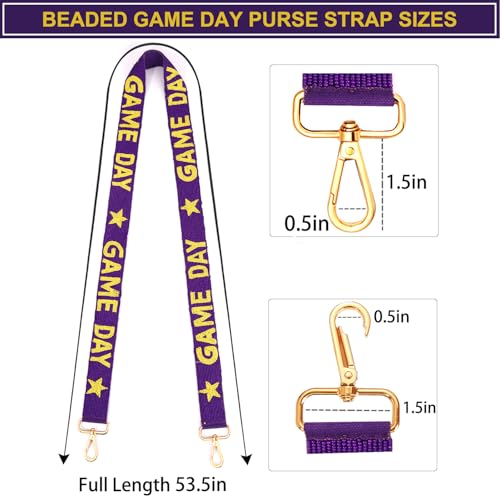 Image of Game Day Purse Strap Replacement Beaded Purple Yellow Purse Strap Football Clear Bag Strap Accessories Game Day Outfits (Purple Yellow)