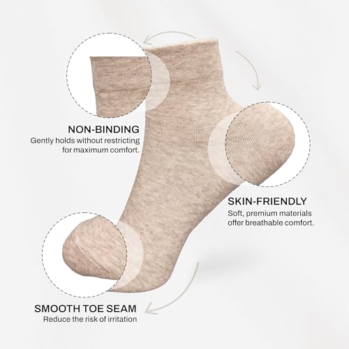 Image of Women's Diabetic Socks - 6 Pairs, Non-Binding, Soft Cotton, Comfort Fit, Breathable & Trendy, Made in Korea, Size 5-9