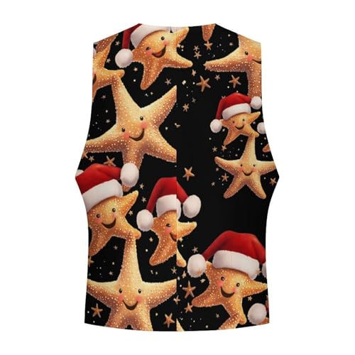 Cute Starfish With Santa Hats Men's Formal Suit Vest for Business Formal Or Casual Dress Waistcoat Wedding 5