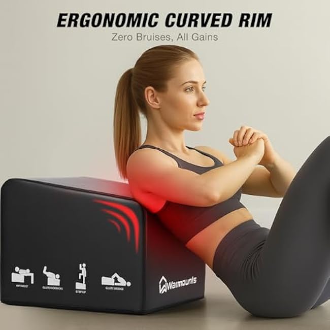 Hip Thrust Bench, Multi-Functional Hip Thrust Machine for Strength Training, Glute Bridge Box with Handle, Non-Slip Pad and Smooth Rim Design, for Home and Gym, 700LB Load Capacity