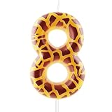 Number 8 Birthday Candles, Metallic Design Giraffe Themed Printing Number Candles, Safari Jungle Wild Animals Cake Toppers, for Boys and Girls Birthday Party Anniversary Celebration Supplies