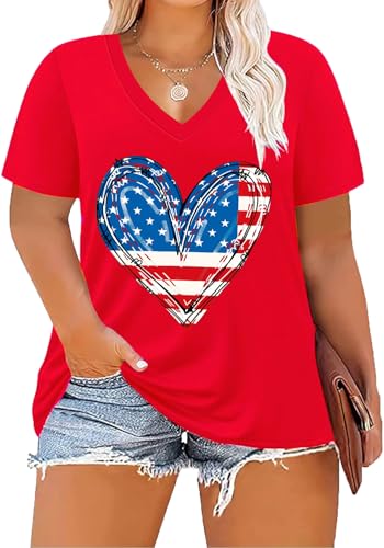 Image of ForHailey Women's Plus Size Short Sleeve Tee Shirt V Neck Basic Ladies Loose Fit T Shirt 1X-5X