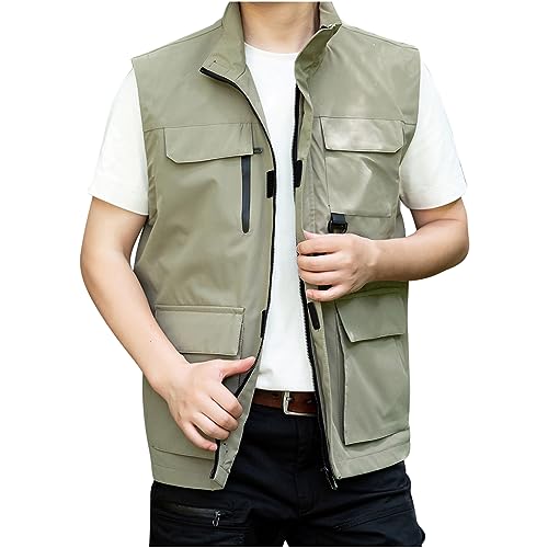 Dgoopd Lightweight Vest for Men Sleeveless Quick Dry Summer Outdoor Utility Work Hiking Jacket Vests with Multi Pockets