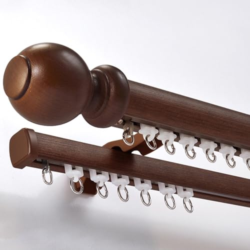 Juego de barras de cortina de grano de madera, doble riel de cortina montado en la pared con remate decorativo, 130 cm, ideal para decoración del hogar, fácil instalación, elegante tratamiento de