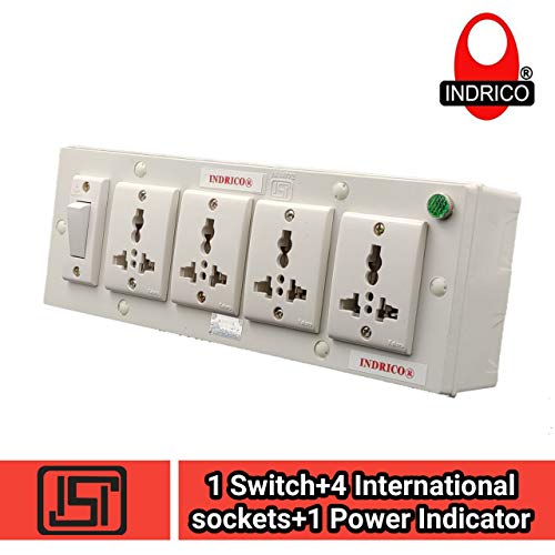 Image of INDRICO 5050 E-Book 4 + 1 Power Strip Extension Boards with Switch, Indicator, 4 International sockets White(2m) Pack of 1, Polycarbonate, White