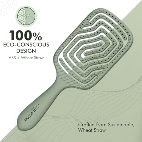 Image of konic Me Flexi Paddle Hair Brush IKM-3017 - Eco Concious, Flexible Maze Design, Wheat Straw & ABS Body, Scalp-Adaptive Comfort, Ion Anti-Frizz Bristles, Wet & Dry Detangling - Jade Green