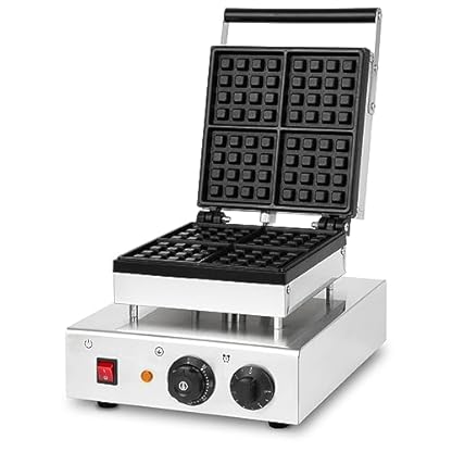 VERTES Belgisches Waffeleisen, 4 Waffeln gleichzeitig, 80 Stück pro Stunde, 1600 Watt, Teflonbeschichtet, Edelstahlgehäuse