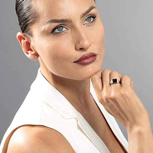 Peora Garnet Statement Solitaire Ring For Women 925 Sterling Silver, Natural Gemstone Birthstone, 3 Carats Princess Cut 8Mm, Comfort Fit, Size 8 #TOP1
