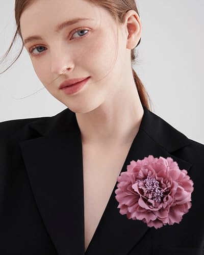 Image of Peony Fabric Flower Brooches Oversize Lapel Pins Extra Big Brooch Delicate Dancing Party Prom Wedding Charm Banquet Dress Suit Guest Corsage Accessories Gifts Dancer Large Hairpin Clip 110mm