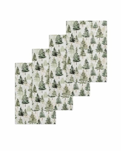 Hokiten Green Christmas Tree Waffle Kitchen Towels Dishcloths, Watercolor Xmas Tree Rustic Absorbent Dish Towels | Hand Towels for Bathroom/Bar, 16 x 24 Inch, 4 Pcs