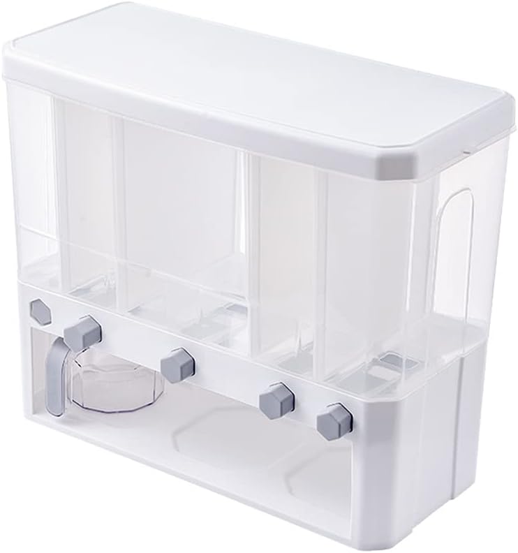 Cereal Dispenser Plastic Clear Dry Food Dispenser with Lid 5 Grid Rice Dispenser Storage Box Rice Bucket Container: Home & Kitchen