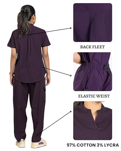 Image of Flexi Women Medical Scrub Set | 5 Pockets | Cotton Lycra Doctor Scrubs | Y-Neck Top | Straight Pants | Hospital Uniform for Doctors & Nurses