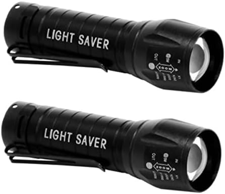 Light Saver LED Tactical Flashlight, USB Rechargeable, Waterproof, Ultra Compact Featherweight, Incredibly Bright Built-In Lantern for Outdoor Camping & Emergency: Black Adjustable Zoom Focus (2-Pack)