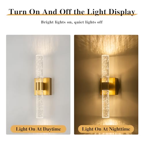 Image of Crystal Wall Sconces LED Sconces 15.7 Inch Wall Lighting, Bathroom Vanity Light Fixtures, 3000K Vertical and Horizontal Wall Mounted Sconce for Bedroom Living Room Hallway,12W (Gold)