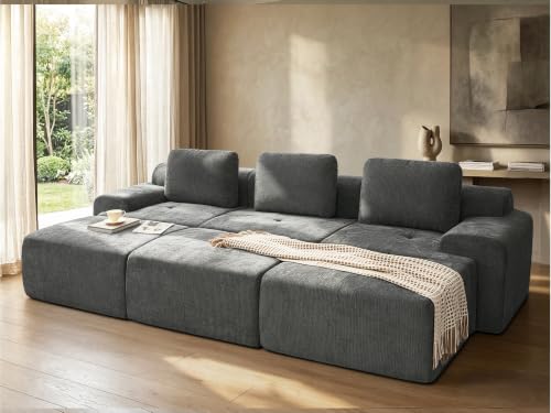 Image of 122 inch Oversized Boneless Couch, Comfort Cloud Sectional Couches for Living Room, Modular Sofa High Back & Extra Deep Seat, No Assembly, Soft Chenille Fabric (Dark Grey, 122 inch-(3+3))