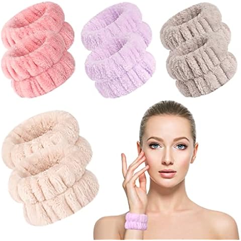 Microfiber Wrist Sweatbands for Face Washing and Spa - 8Pcs Women and Girls Wristbands with Water Guards to Prevent Spilling Down Arms Cover