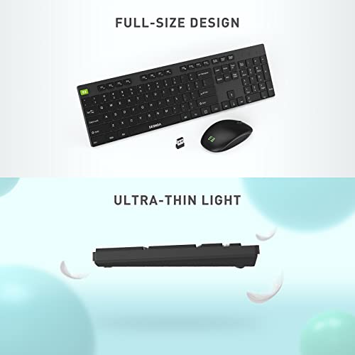Image of seenda Wireless Keyboard and Mouse Set, 2.4GHz USB Keyboard and Mouse Combo Full Size US Layout, with Number Pad, for Windows XP /7 /8 /10 /11, MacBook, PCs, Laptops, Black