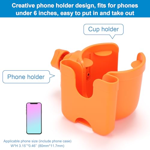 Image of Accmor Stroller Cup Holder with Phone Holder, Bike Cup Holder, Universal Cup Holder for Uppababy Nuna Doona Strollers, 2-in-1 Cup Holder for Walker, Wheelchair, Scooter