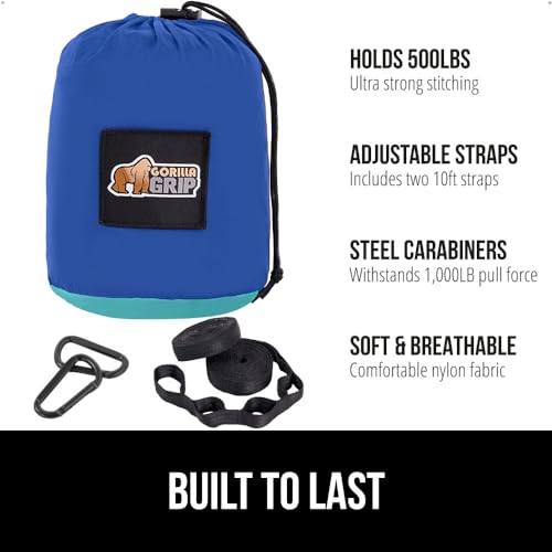 GORILLA GRIP Sturdy Camping Hammock with Heavy-Duty Tree Straps, Portable Outdoor Hammocks, Easy to Use Travel Swing Chair, Essential Gear for Campers and Hikers, Blue - Image 2