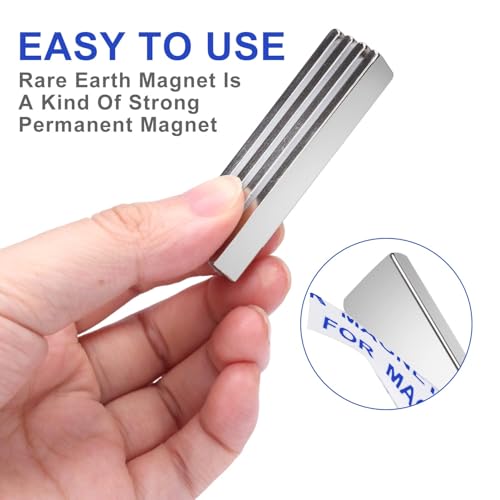 E BAVITE Strong Neodymium bar Magnets, Powerful Rare Earth Neodymium Magnets with Double-Sided Adhesive Perfect for Fridge, Garage, Kitchen, Craft, Office etc - 60 x 10 x 3 mm, Pack of 12