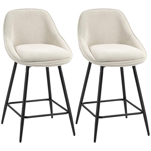 HOMCOM Lot de 2 Tabourets de Bar en Tissu Velours Côtelé, Assise 65H cm, Chaises de Bar, Assise Large, Repose-Pieds, Pieds en Acier, Chaises Hautes pour...