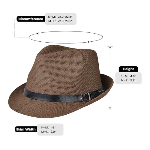 Image of Straw Trilby Fedora Hat for Men Women 1920s Panama Hat Short Brim Summer Beach Sun Hat with Band