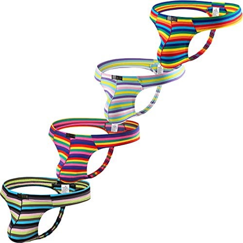 Mens Jockstrap Underwear Low Waist Striped U Convex Thong 4Pack