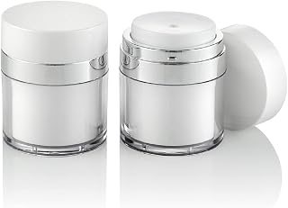 2Pcs 1.7 Oz Airless Pump Bottles Jars, Empty Acrylic Makeup Cosmetic Containers with Pump, Refillable Travel Size Containers Airless Lotion Jar With Lid for Thick Moisturizer, Skincare Cream, White