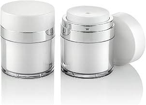 2Pcs 0.5 Oz Airless Pump Bottles Jars, Empty Acrylic Makeup Cosmetic Containers with Pump, Refillable Travel Size Containers Airless Lotion Jar With Lid for Thick Moisturizer, Skincare Cream, White