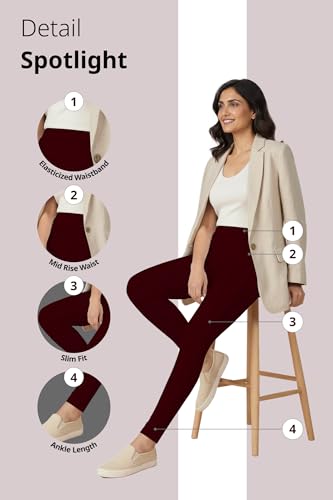 Image of Women's Cotton Lycra Ankle Length Leggings | Regular Rise, Soft 4 Way Stretch Fabric | Casual & Ethnic Wear