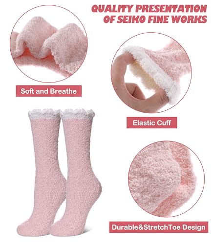 Image of LINEMIN Womens Fuzzy Socks Cozy Fluffy Winter Warm Slipper Socks Microfiber Soft Home Sleeping Socks