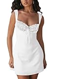 OPOIPIN Women's Sexy Sweetheart Neck Sleeveless Tie Front Lace Trim A Line Party Mini Dress Solid White X-Large