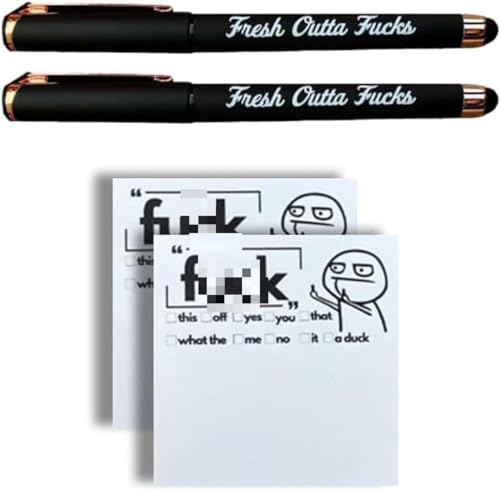 Slybar Fresh Outta Fucks Pad and Pen, Funny Sticky Notes and Pen Set, to Do List Notepad Markers, White Elephant Gift, Sassy Funny Desk Accessory Gifts for Friends, Co-Workers, Boss (Black 2pcs) image 4