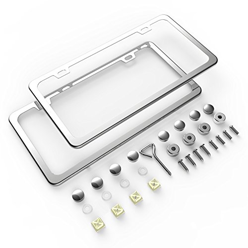 Ohuhu 2 PCS Slim Bottom License Plate Frames Polish Mirror Powder Coated Wont Block Letters/Stickers