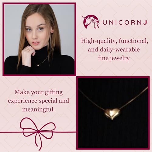 UNICORNJ 14K Floating Puffed Gold Heart Pendant Necklace - Real Gold Heart Necklaces for Women Teens Girls, Cable Rolo Chain, Mom Girlfriend Daughter Graduation Anniversary Love Jewelry, Made in Italy4