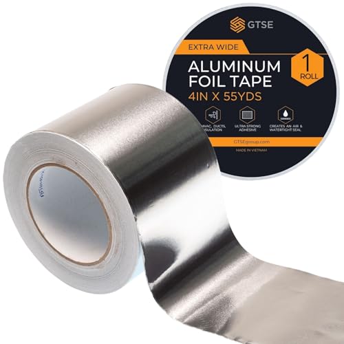 Image of GTSE Aluminum Foil Tape, 4 inches x 55 Yards (164 ft) Wide Roll, Multi-Purpose Wide Silver Metal Tape, Ideal for HVAC, Sealing, Insulation, Patching Air Ducts, Metal Repair