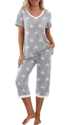 Pyjama femme deux pièces PrinStory avec t-shirt manches courtes et pantalon long imprimé étoiles