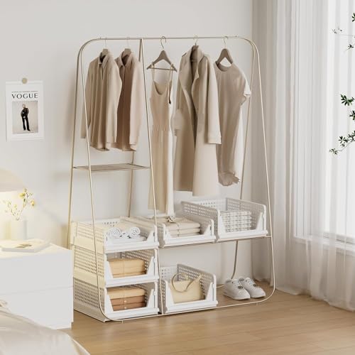 Image of 5-Pack Foldable Wardrobe Storage Box, Stackable Clothes Drawer Organizer, Closet Container Bin, Plastic Closet Organizer Basket, Collapsible Large Capacity Shelves Storage Bin for Office, Kitchen