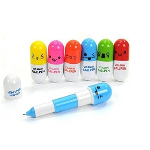 24pcs vitamina píldora bolígrafo, novedad regalo retráctil bolígrafos de punta de bola con cara sonriente carcasa emoción Cover