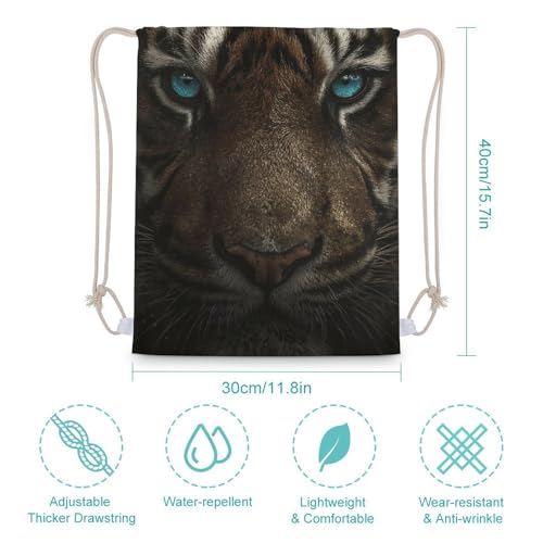 Drawstring Backpack Foldable Draw String Bags Tiger with Teal Eyes Sackpack Sports Gym Bag for Shopping Yoga2