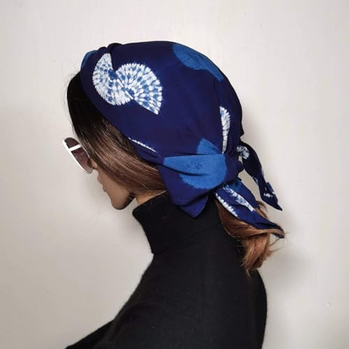 Handmade Shibori Tie Dye Bandana 25‘’, Silk Cotton Natural Indigo Hand Dyed Square Head Scarf, Hair Scarf, Neckerchief4