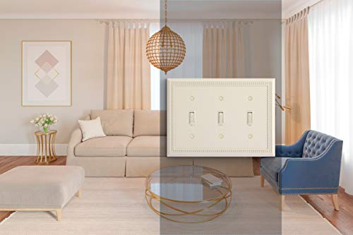 Image of Henne Bery Sunken Pearls Heavy Duty Decorative Wall Plate Switch Plate Outlet Cover, Durable Solid Zinc Alloy (Triple Toggle, Light Almond)