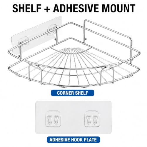 Image of Sulfar Bathroom Organiser Without Drill Bathroom Corner Shelf Adhesive Stand for Corner Rack for, Shampoo Holder Multipurpose Shelf (Silver)