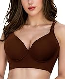 Cekqoci Women's Push Up Bra Hide Back Fat Full Coverage Bras with High Support Plus Size T-Shirt Bra for Smoothing Back(coffee-38d)